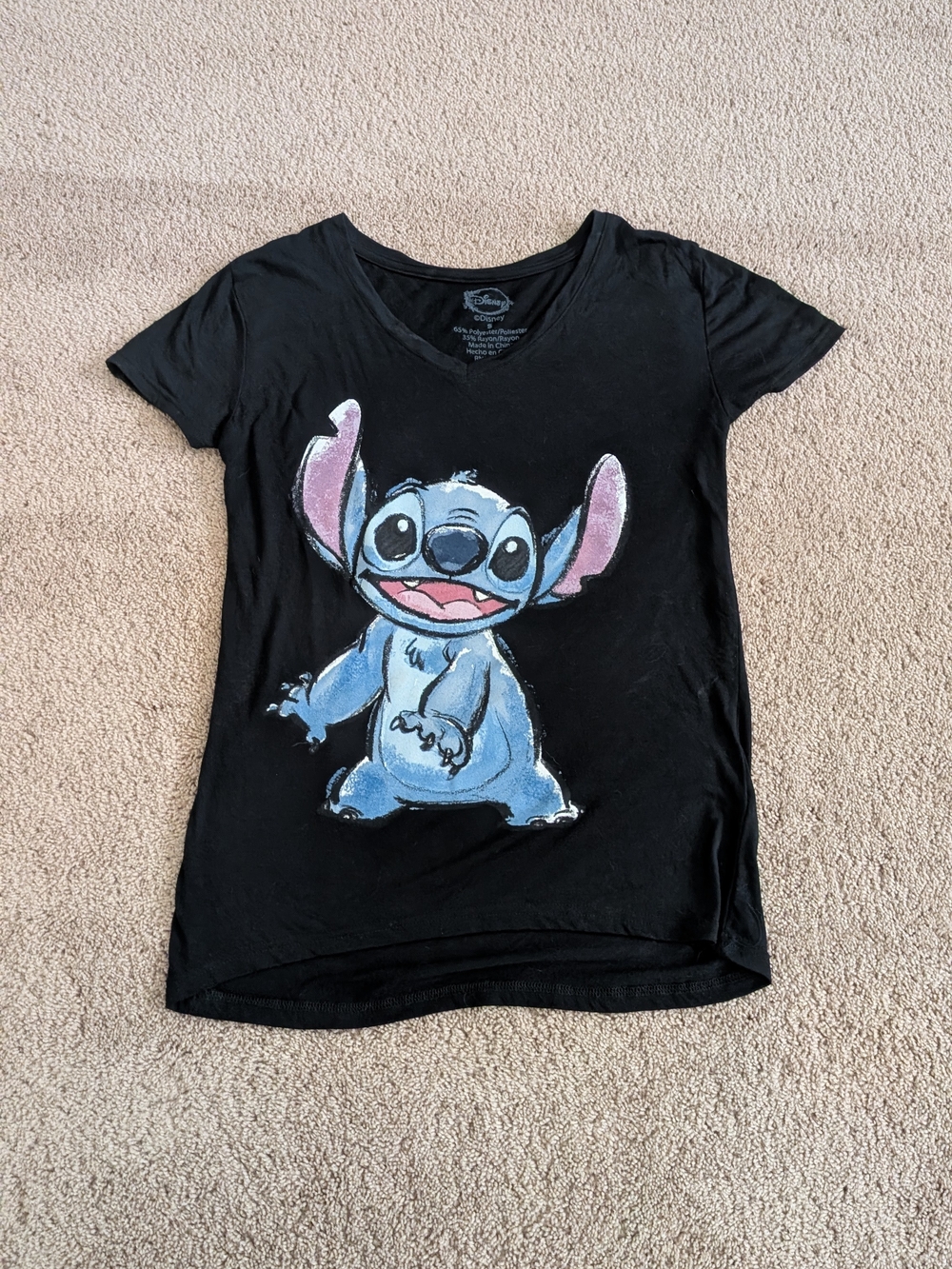 Disney Black Tee with Blue Stitch Graphic